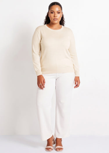 Pull laine mérinos manches longues Naturel