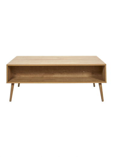 Table basse 1 tiroir, bois et cannage Marron