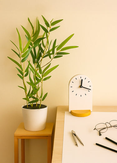 Plante artificielle Bambou + pot effet béton Blanc