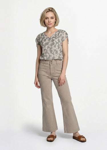 Jean flare taille haute, spécial PETITE Beige