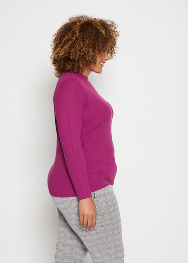 Pull court col montant maille côtelée Cyclamen