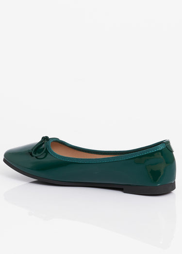 Ballerines vernies plates, petit noeud Vernis Vert