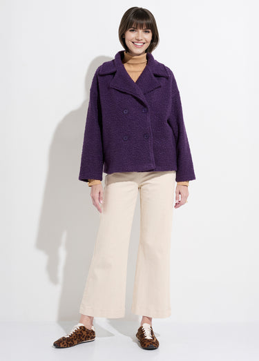 Caban court uni façon laine bouclée Violet Fonce