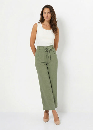 Pantalon large fluide semi élastiqué Vert Sauge