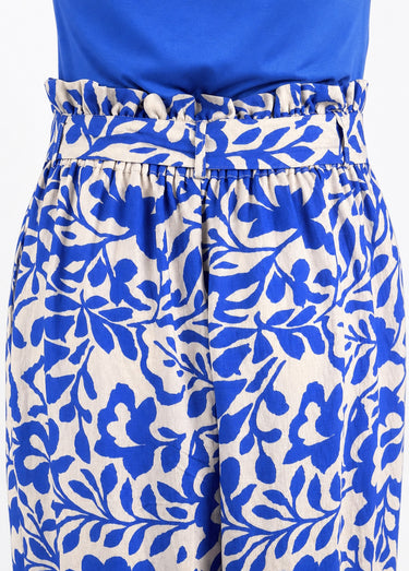 Pantalon taille haute imprimé feuillage Bleu / Écru