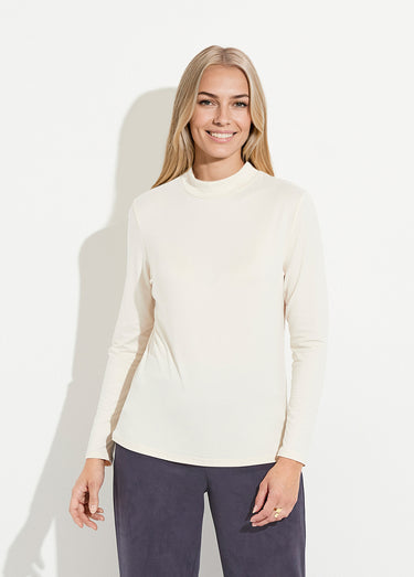 T-shirt doux col montant manches longues Ecru