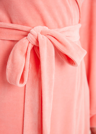 Peignoir long croisé velours uni col châle Rose