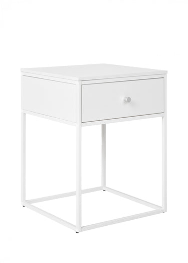 Table de chevet en acier, avec tiroir Blanc