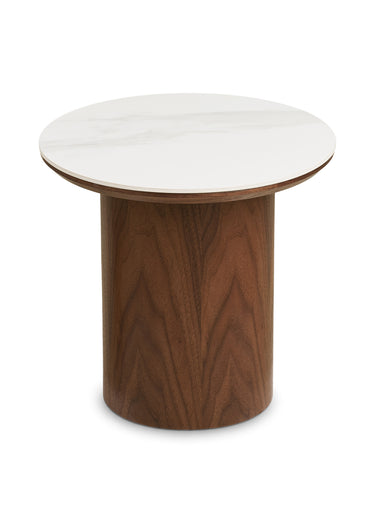 Table d'appoint céramique et frêne NOLI Blanc/Brun foncé