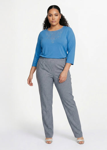 T-shirt manches 3/4 clouté fantaisie Bleu