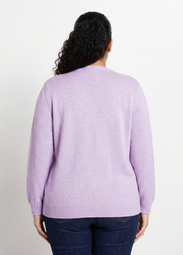Gilet doux uni col V boutonné court brodé Lilas
