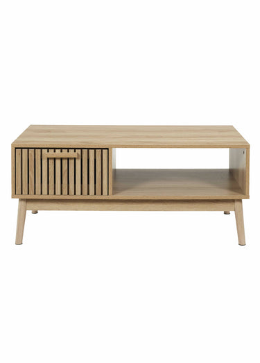 Table basse en bois claustra, 1 tiroir Marron