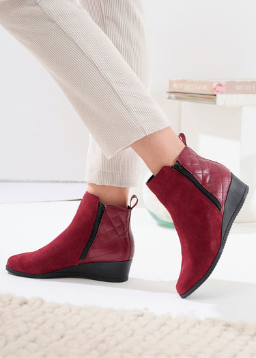 Boots largeur confort zippées cuir Bordeaux