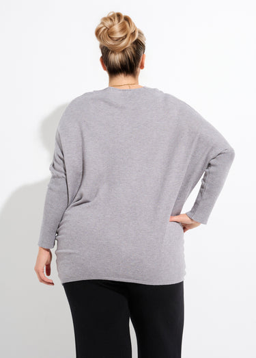 Pull maille fine jauge épaules descendues Gris