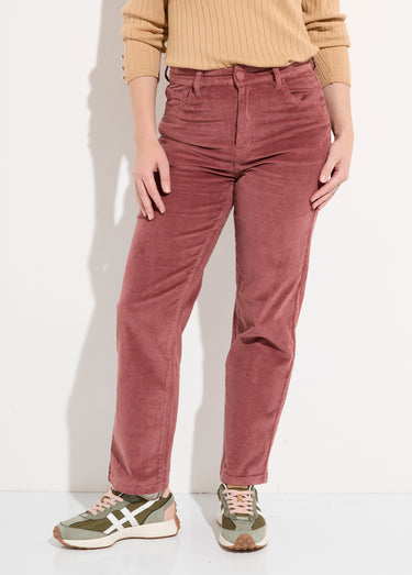 Jean 5 poches en velours, coupe droite Rose