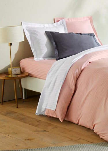 Drap plat satin jacquard rayé Blanc