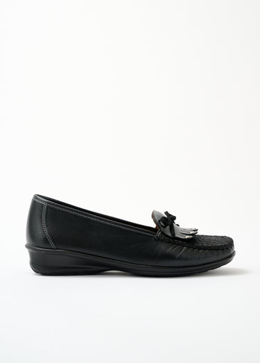 Mocassins compensés cuir patte frangée Noir