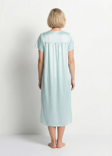 Chemise de nuit satinée longue antistatique dentelle Menthe