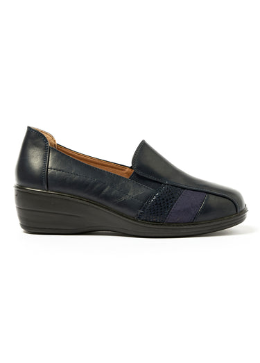 Derbies mix matières et talon compensé Marine