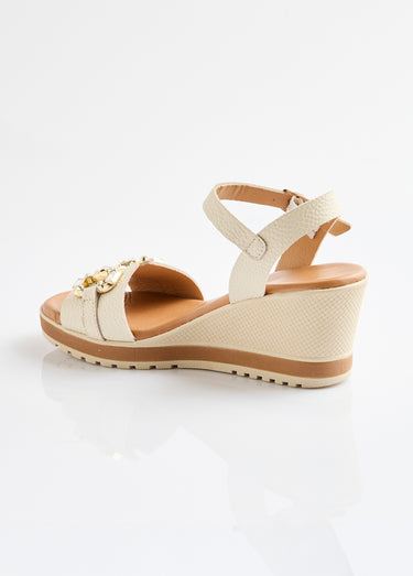 Sandales compensées cuir largeur confort chic Beige