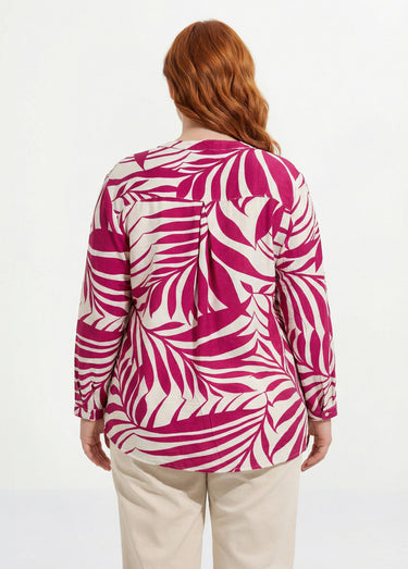 Tunique motif feuillage manches longues Fuchsia / écru
