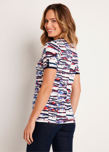 T-shirt court motif marin Marine/Rouge
