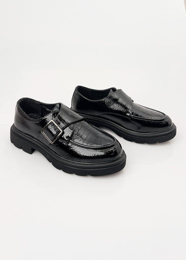 Mocassins vernis à boucle semelle chunky Noir