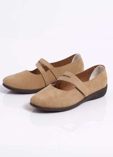 Ballerines scratchées cuir fabriquées en France Camel
