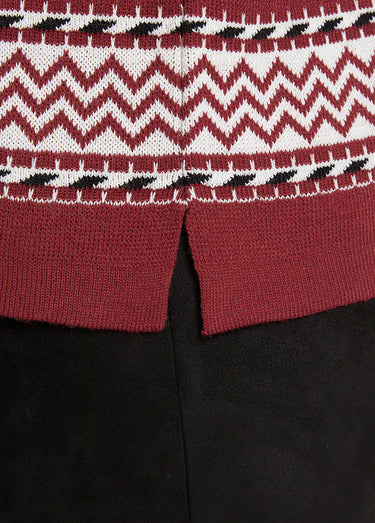 Pull-tunique doux mi-long jacquard col rond Bordeaux