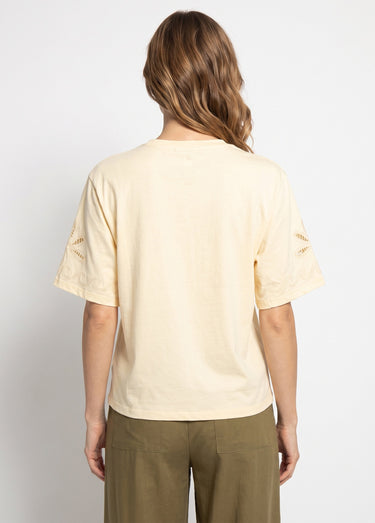 T-shirt manches broderies ajourées Jaune