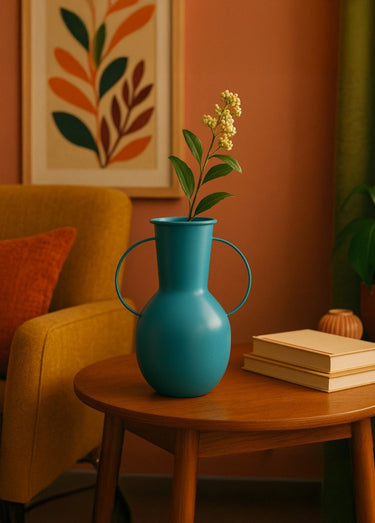 Vase décoratif stylisé avec anses Bleu