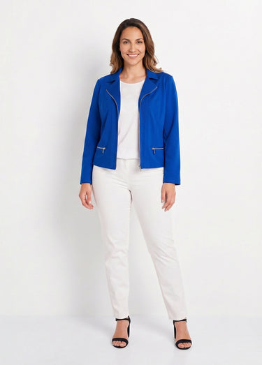 Veste courte zippée droite maille milano Bleu Dur