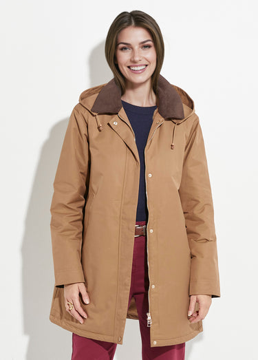 Parka déperlante longue avec col velours Camel/Chocolat