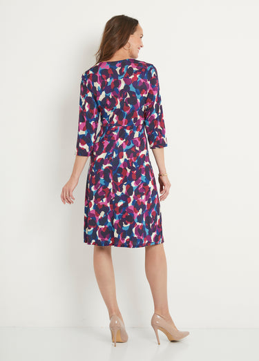 Robe cache-coeur courte évasée maille imprimée Rose / Bleu