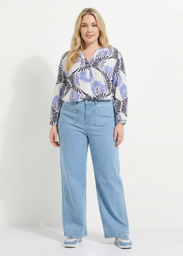 Tunique boutonnée motif feuillage pop Imprime/Bleu