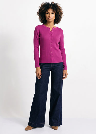 Cardigan boutonné maille côtelée unie Cyclamen