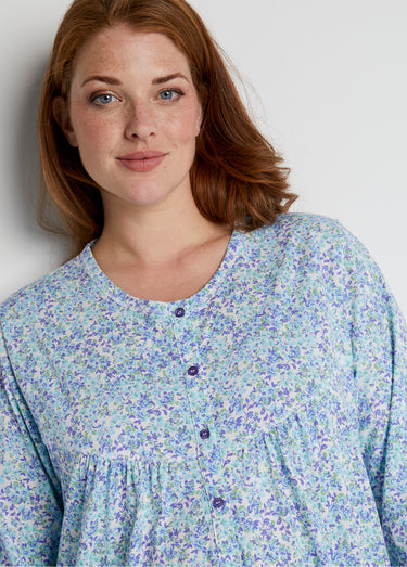 Chemise de nuit longue imprimée coton Imprime Bleu Indigo
