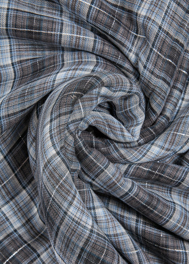 Coupon tissu carreaux foncés fil métallisé Carreaux Bleu