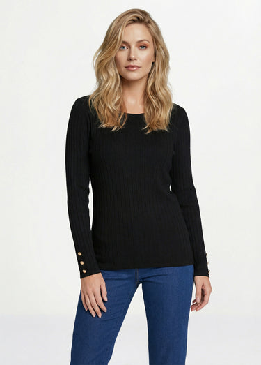 Pull doux côtelé court col rond côtes plates Noir