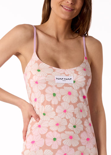 Chemise de nuit longue fines bretelles Imprime