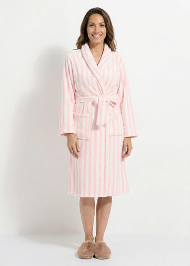Peignoir col châle en polaire rayé Rose