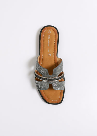Mules métallisées et détail bride métal Noir