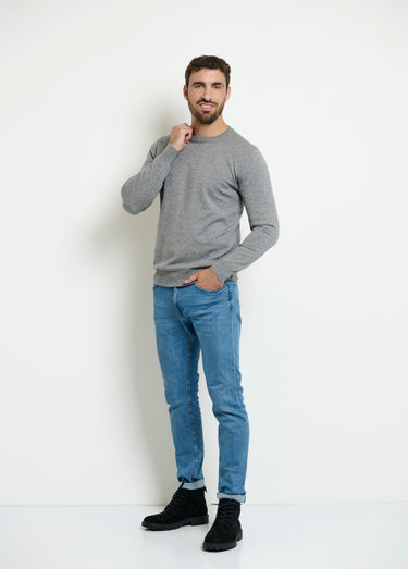 Pull col rond homme maille fine jauge Gris Chine