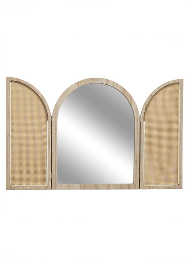 Miroir déco à volets, bois et cannage Marron
