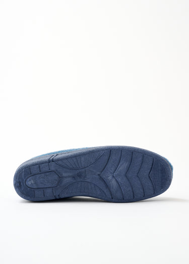 Chausson mocassin grande largeur mixte brodé Bleu