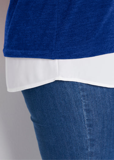 T-shirt mi-long effet 2 en 1 Bleu