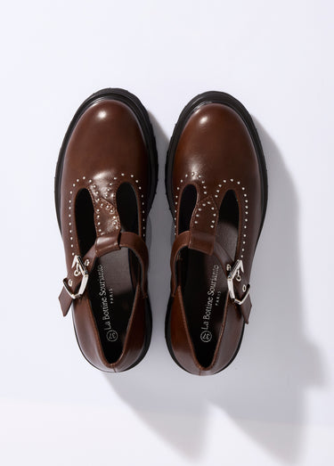 Babies compensées avec rivets style rock Marron