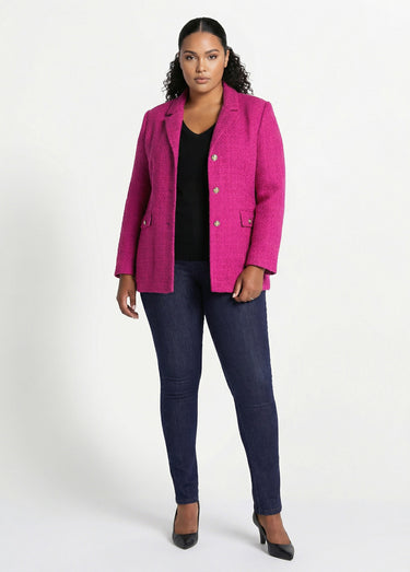 Veste droite boutonnée tissu natté col tailleur Fuchsia