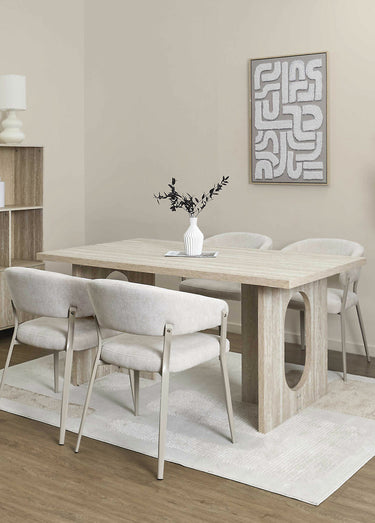 Table à manger design, effet pierre Blanc/Beige