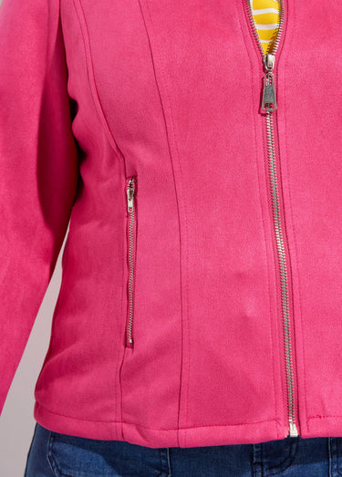 Veste courte suédine style perfecto Fuchsia